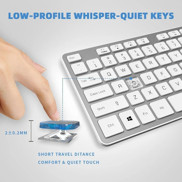 Alt view image 3 of 7 - Wired USB Keyboard with Cover/Protector Skin, Low-Profile Flat Keyboard with US Layout (QWERTY), Durable Ultra-Slim Quiet Computer Keyboard for PC Windows 11/10 / 8/7 / XP/Vista - Silver