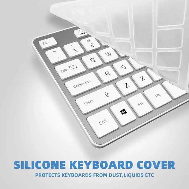 Alt view image 6 of 7 - Wired USB Keyboard with Cover/Protector Skin, Low-Profile Flat Keyboard with US Layout (QWERTY), Durable Ultra-Slim Quiet Computer Keyboard for PC Windows 11/10 / 8/7 / XP/Vista - Silver