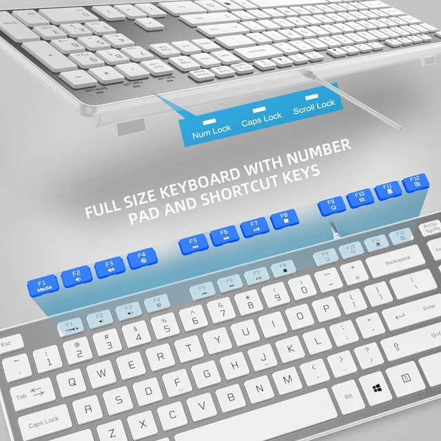 Alt view image 2 of 7 - Wired USB Keyboard with Cover/Protector Skin, Low-Profile Flat Keyboard with US Layout (QWERTY), Durable Ultra-Slim Quiet Computer Keyboard for PC Windows 11/10 / 8/7 / XP/Vista - Silver
