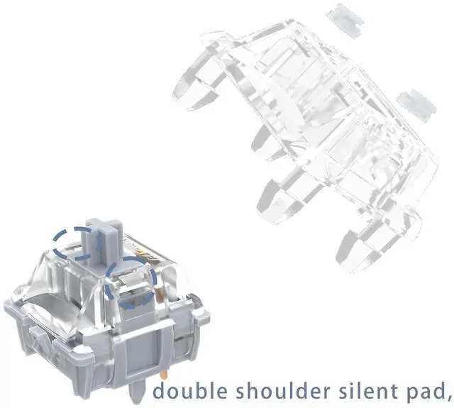 Alt view image 4 of 5 - GATERON Dual-Rail Zero Degree Switch Fully Silent Silver 3 Layer 5 pin Linear DIY RGB Customized Mechanical Keyboard Switch (72PCS)