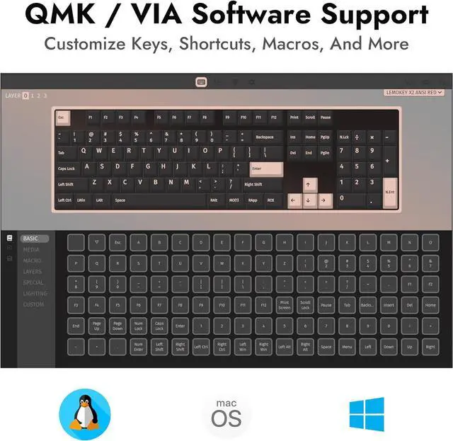 Alt view image 5 of 7 - LEMOKEY X2 QMK/VIA Custom Gaming Keyboard and Mouse Combo, Programmable 100% Full Size Layout Gasket Mount, Red Backlight Wired Mechanical Keyboard with Brown Switches for Mac/Windows/Linux