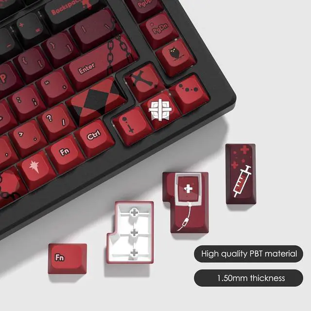 Alt view image 3 of 7 - 140 Custom Keycaps, XDA Height Fadeless PBT Keycap Set 5 Side Dye Sublimation Custom Keycaps for 61, 87, 98, 104, 108, 140 Keys Mechanical Keyboard (Gradient Red)