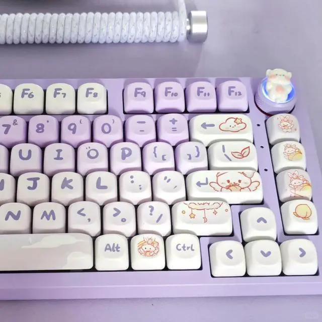 Alt view image 4 of 7 - Gliging Keycaps 142 Keys Purple Rabbit Cute MOA Profile Dye-Sublimation for Cherry MX Switches Mechanical Keyboard