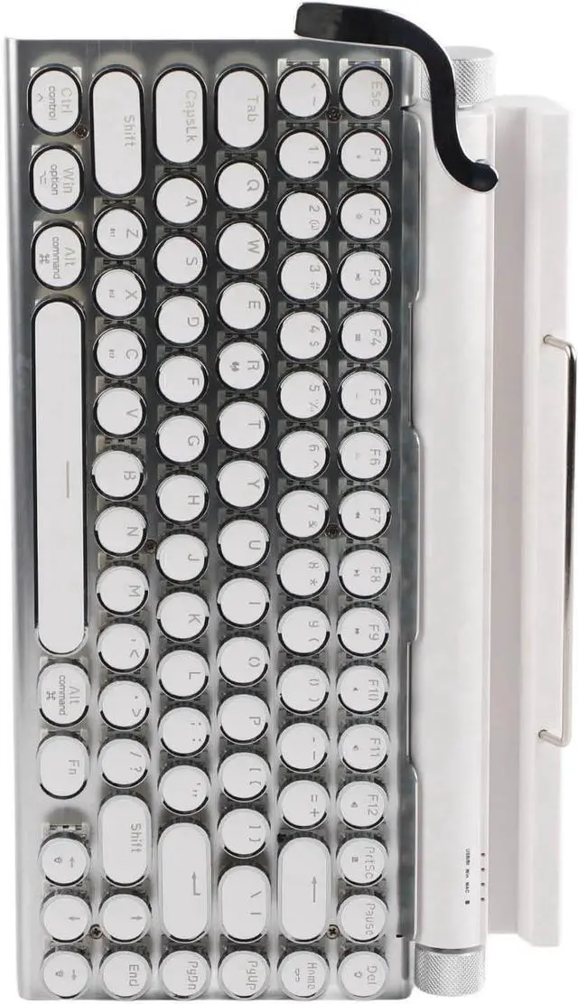 Alt view image 6 of 7 - Mechanical Keyboard, Blue Switch Retro Round Keycap Typewriter Mechanical Keyboard for Tablet (White)