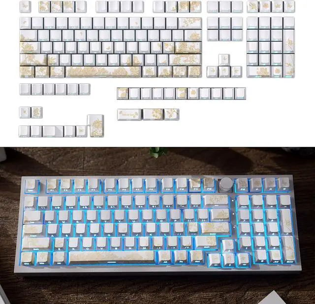 Alt view image 2 of 7 - 146/136Keys Keycaps Customs Platinums Embroidery Keycap Set Side Print Backlit Caps for Mechanical Keyboard Side Print Keycap