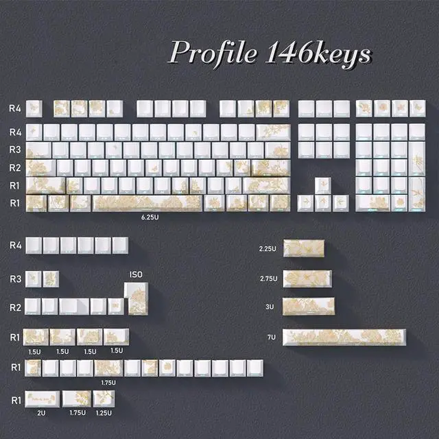 Alt view image 3 of 7 - 146/136Keys Keycaps Customs Platinums Embroidery Keycap Set Side Print Backlit Caps for Mechanical Keyboard Side Print Keycap