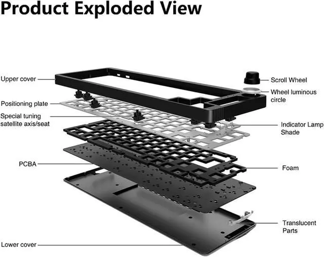 Alt view image 4 of 7 - LK67/KF068 Hot Swappable Mechanical Keyboard Kits Single Modes 3/5Pin Switches Knob Keyboard Mechanical Keyboard