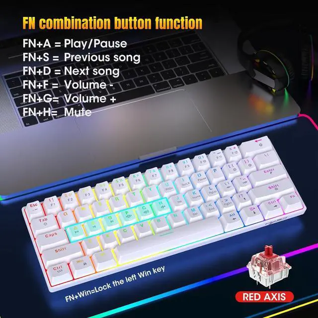 Alt view image 2 of 7 - DIEKE V900 Mechanical Gaming Keyboard 61Keys With Color Backlight And Hot Swappable Switches Small Keypad