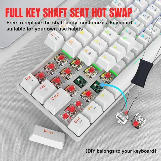 Alt view image 3 of 7 - DIEKE V900 Mechanical Gaming Keyboard 61Keys With Color Backlight And Hot Swappable Switches Small Keypad