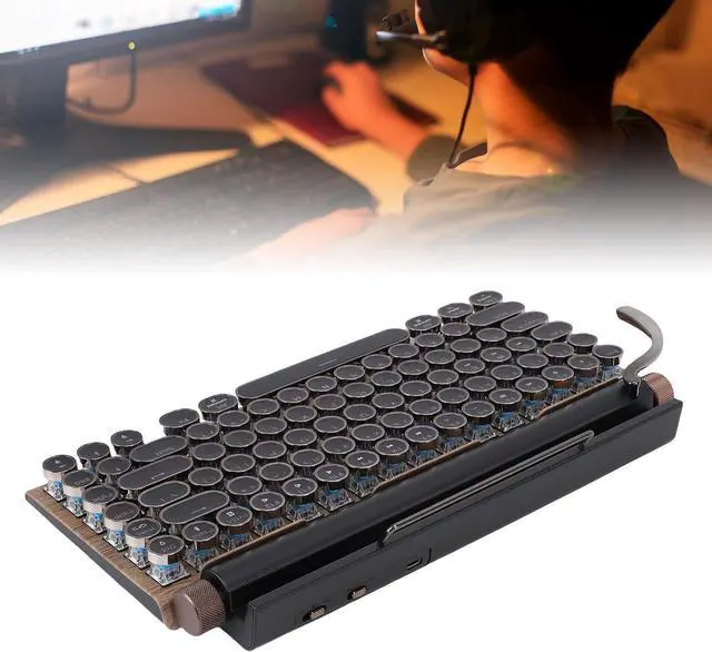Alt view image 4 of 7 - Yoidesu Retro Typewriter Mechanical Gaming Keyboard, Vintage Style Computer Keyboard with Round Keycaps, Wireless Bluetooth and Wired 2.4G, RGB Backlight, for PC Laptop Tablet Phone (Wood Color)