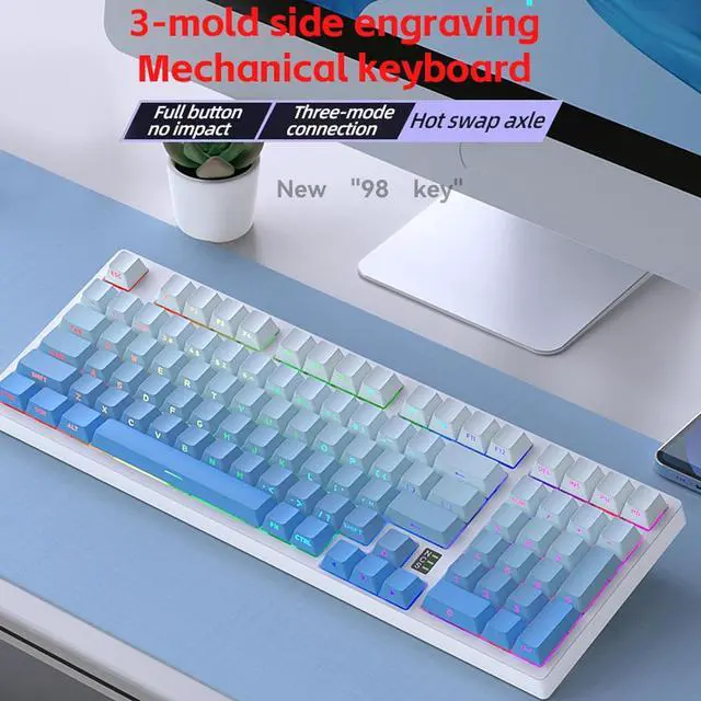 Alt view image 2 of 7 - ciciglow Wireless Mechanical Keyboard, 3 Mode BT 2.4GHz USB C Hot Swappable Gaming Keyboard, Blue Switch, RGB Backlit for Laptop Tablet PC Computer (Blue White)
