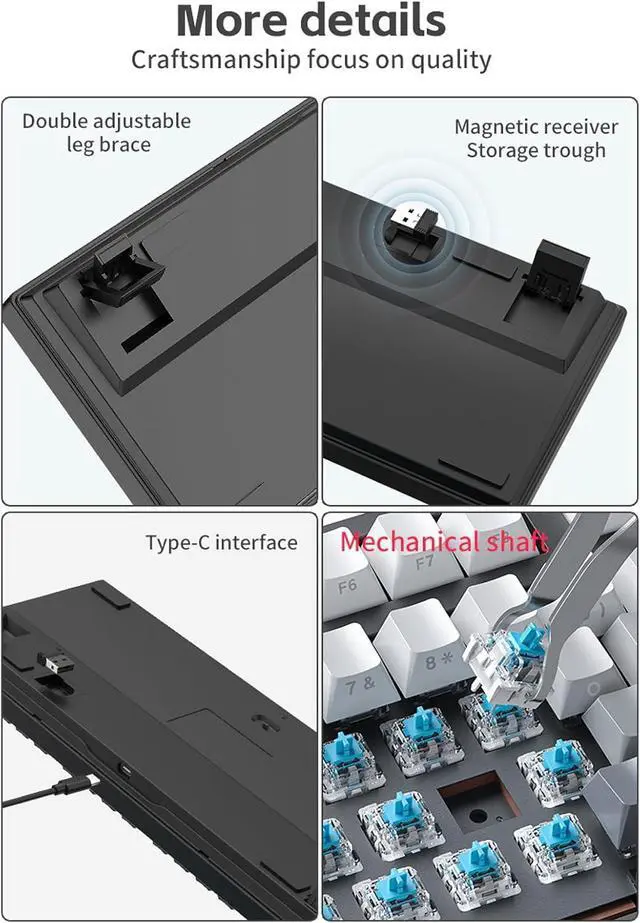 Alt view image 4 of 7 - ciciglow Wireless Mechanical Keyboard, 3 Mode BT 2.4GHz USB C Hot Swappable Gaming Keyboard, Blue Switch, RGB Backlit for Laptop Tablet PC Computer (Blue White)