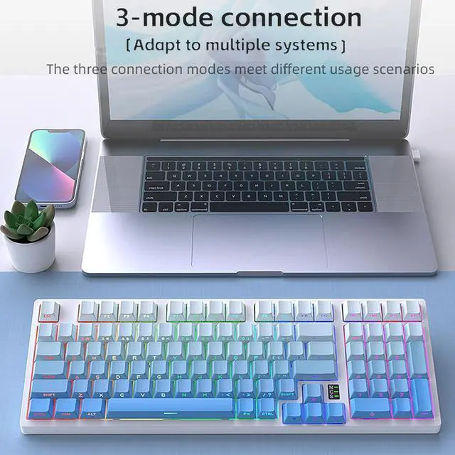 Alt view image 3 of 7 - ciciglow Wireless Mechanical Keyboard, 3 Mode BT 2.4GHz USB C Hot Swappable Gaming Keyboard, Blue Switch, RGB Backlit for Laptop Tablet PC Computer (Blue White)