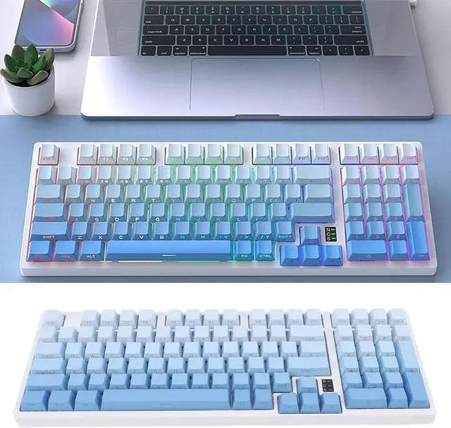 Alt view image 6 of 7 - ciciglow Wireless Mechanical Keyboard, 3 Mode BT 2.4GHz USB C Hot Swappable Gaming Keyboard, Blue Switch, RGB Backlit for Laptop Tablet PC Computer (Blue White)