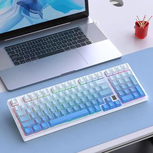 Alt view image 7 of 7 - ciciglow Wireless Mechanical Keyboard, 3 Mode BT 2.4GHz USB C Hot Swappable Gaming Keyboard, Blue Switch, RGB Backlit for Laptop Tablet PC Computer (Blue White)