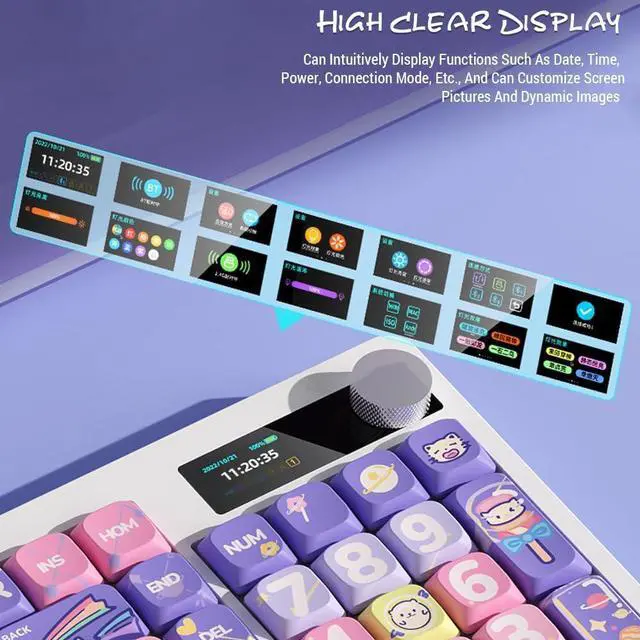 Alt view image 4 of 7 - Mechanical Keyboard with Red Switches Backlight Full Key Rollover P Keycaps Display Metal Knob Gaming Ergonomic Keyboard DIY Set Fun Cake House