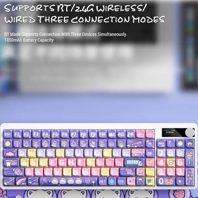 Alt view image 6 of 7 - Mechanical Keyboard with Red Switches Backlight Full Key Rollover P Keycaps Display Metal Knob Gaming Ergonomic Keyboard DIY Set Fun Cake House