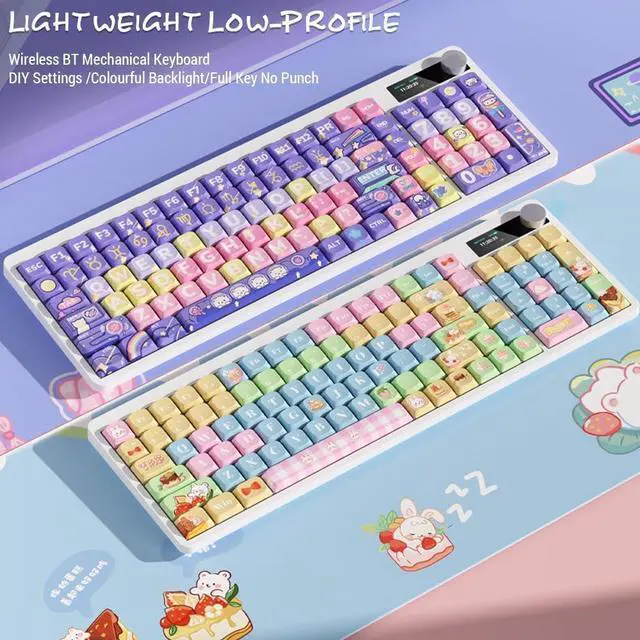 Alt view image 2 of 7 - Mechanical Keyboard with Red Switches Backlight Full Key Rollover P Keycaps Display Metal Knob Gaming Ergonomic Keyboard DIY Set Fun Cake House