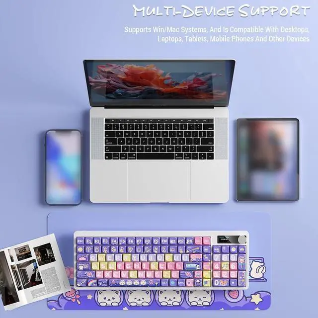 Alt view image 3 of 7 - Mechanical Keyboard with Red Switches Backlight Full Key Rollover P Keycaps Display Metal Knob Gaming Ergonomic Keyboard DIY Set Fun Cake House