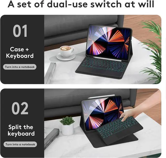 Alt view image 3 of 7 - Wireless BT Backlit Keyboard with PU Leather Protecting Case for Compatible with iPad Air 4/iPad Air5/iPad Pro 11in 2018/iPad 11in 2020/2021/2022 USB Keypad