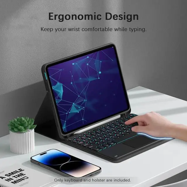 Alt view image 5 of 7 - Wireless BT Backlit Keyboard with PU Leather Protecting Case for Compatible with iPad Air 4/iPad Air5/iPad Pro 11in 2018/iPad 11in 2020/2021/2022 USB Keypad