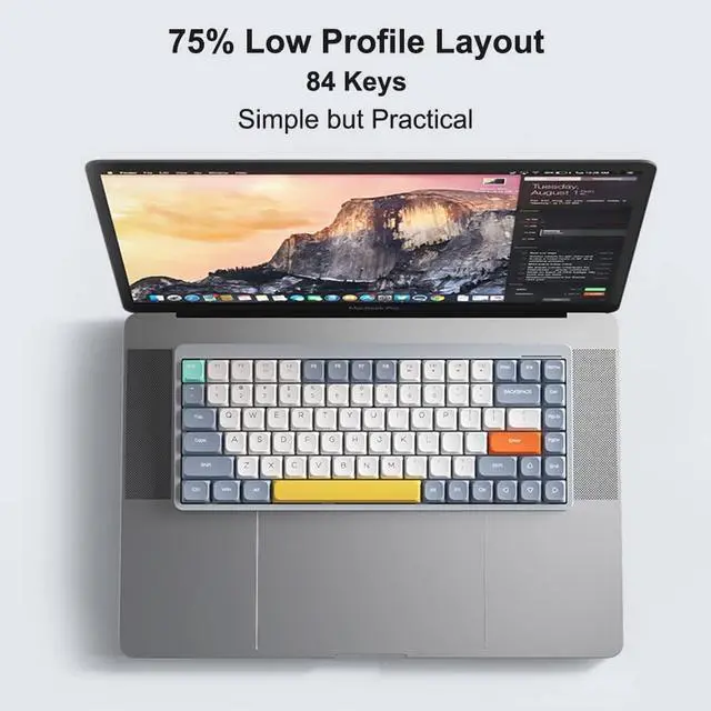 Alt view image 6 of 7 - Mechanical Keyboard 84 Keys +BT5.0+Type-C 3 Connections 75% Low Profile Layout Keyboards 5 Light Effect 5 Levels r Laptop Phone Gateron Blue Switches