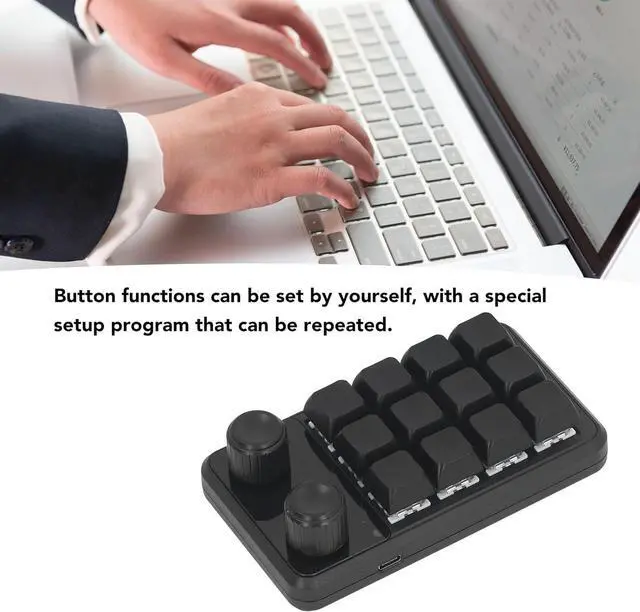 Alt view image 5 of 7 - BORDSTRACT Mini Gaming Keypad, 12 Keys 2 Knobs Blue Switch Black Programming Macro Keypad with RGB Light for Industry