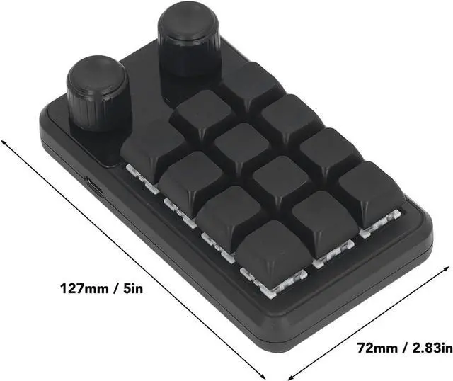 Alt view image 3 of 7 - BORDSTRACT Mini Gaming Keypad, 12 Keys 2 Knobs Blue Switch Black Programming Macro Keypad with RGB Light for Industry