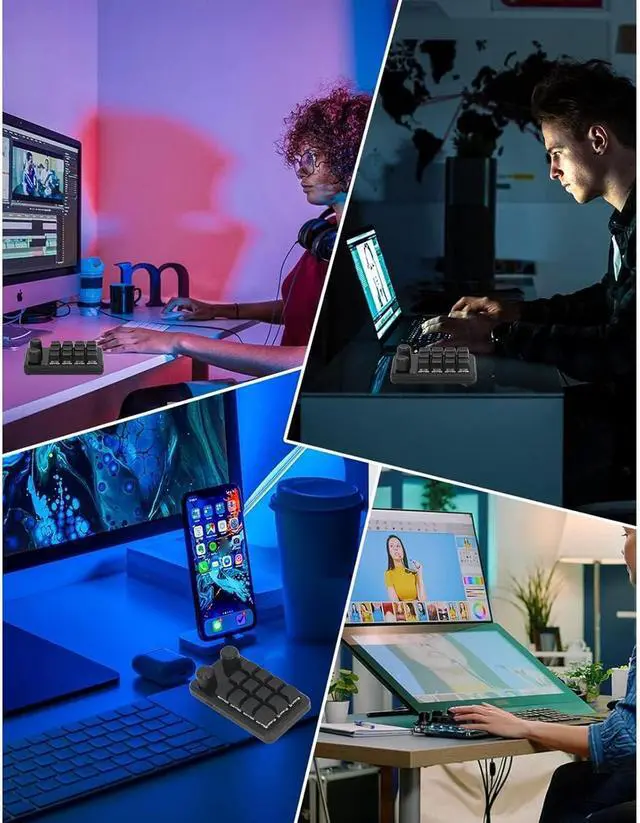 Alt view image 7 of 7 - BORDSTRACT Mini Gaming Keypad, 12 Keys 2 Knobs Blue Switch Black Programming Macro Keypad with RGB Light for Industry