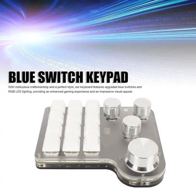 Alt view image 4 of 7 - Blue Switch Keyboard,Industrial Console 5V 1A,USB C BT 2.4G BT Mini RGB with Custom Keypad for Cutting, Gaming, Office Tasks, Music Control, Media Functions