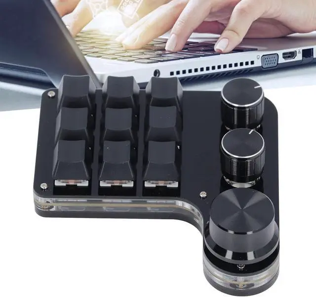 Alt view image 7 of 7 - Mechanical Gaming Keyboard Programmable 9 Keys 3 Knobs Red Switch RGB LED Onboard Storage Wired Keypad for Gaming Office Music