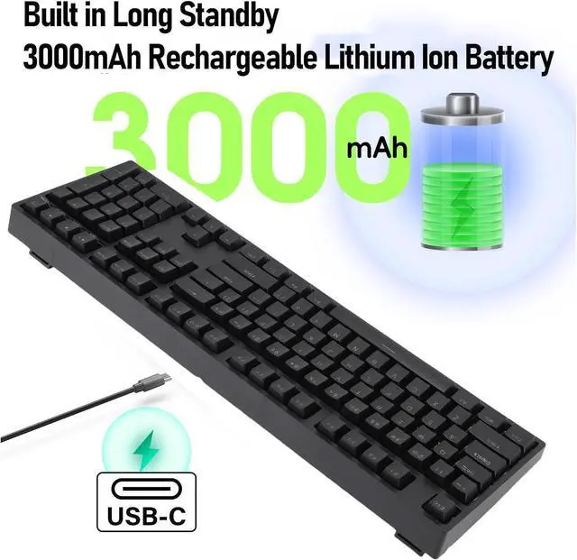 Alt view image 4 of 7 - CUIFATI 108 Keys Wireless Mechanical Keyboard, USB C Wired BT 5.0 2.4Ghz Wireless Gaming Keyboard with Blue LED Backlit, Computer Keyboard Hot Swappable, for Desktop Laptop (Black)