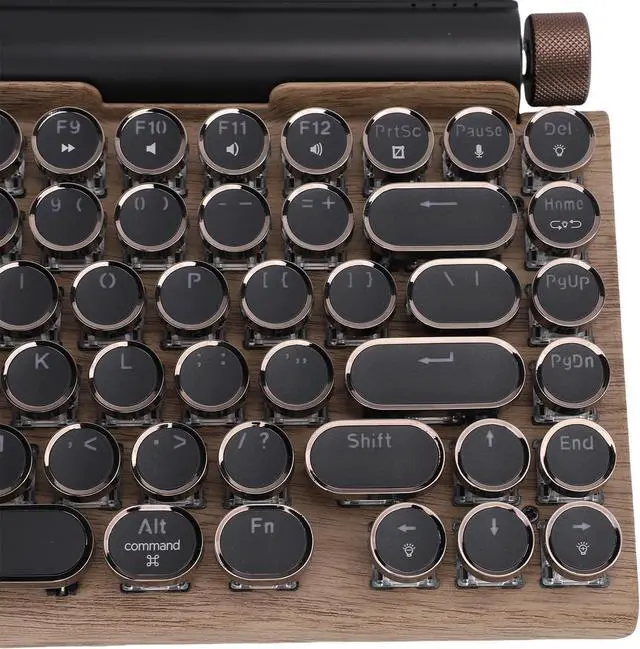 Alt view image 7 of 7 - Asixxsix Retro Typewriter Mechanical Gaming Keyboard, Wireless Bluetooth Retro Mechanical Keyboard LED Backlight, Vintage Style Computer Keyboard with Round Keycaps (Wood Color)