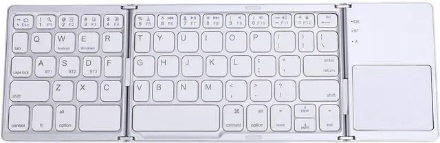 Main image of Portable Folding Keyboard, BT 5.0 Portable Triple Folding Rechargeable Keyboard with Touchpad Rechargeable Ultra Slim Foldable BT Keyboard for, Tablet, Laptop, PC (Silver+White)