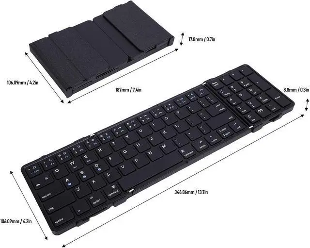 Alt view image 2 of 7 - Asixxsix 82 Keys Foldable Bluetooth Keyboard for Tablet Smartphone Laptop PC, PU Leather Back Cover, Rechargeable Portable Wireless Keyboard with Numeric Keypad for Business and Travel