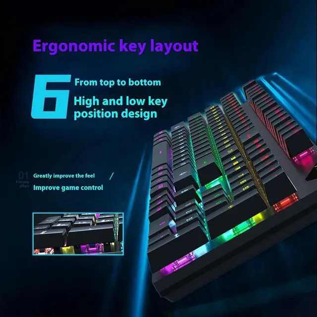 Alt view image 5 of 7 - Rdxanc RGBs Backlits Mechanical Gaming Keyboards with Blue Switches Thin Wireds Design for PC Gamers