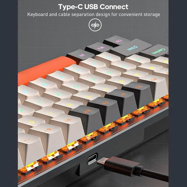 Alt view image 5 of 6 - 68-Key Mechanical Keyboard 68 Keys Layout FN Shortcut Full -Ghosting Backlight Multiple 0 Lighting Modes Detachable Cable Dual-Color Injection Keycaps Durabili Multi-System Black & Low Blue axis