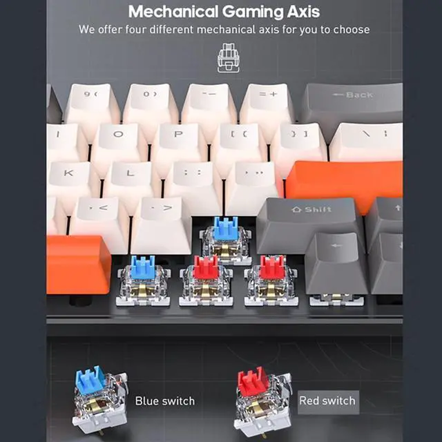 Alt view image 6 of 6 - 68-Key Mechanical Keyboard 68 Keys Layout FN Shortcut Full -Ghosting Backlight Multiple 0 Lighting Modes Detachable Cable Dual-Color Injection Keycaps Durabili Multi-System Black & Low Blue axis