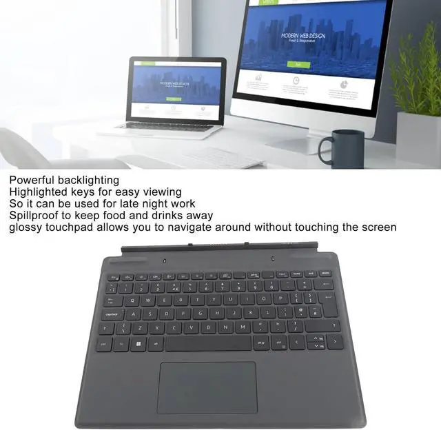 Alt view image 3 of 7 - Sorandy Detachable Travel Keyboard for Latitude 7320, Lightweight Portable Wireless Backlit Keyboard, with Touchpad, Seamless Connection, Spillproof, ABS, PU Leather, Black