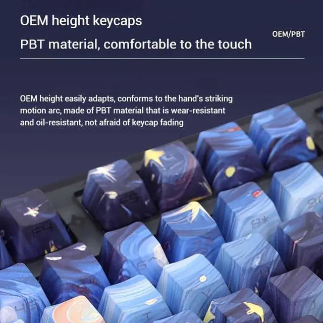 Alt view image 3 of 7 - Starry Sky Keyboard, Wireless Mechanical Gaming Galaxy Side Engraved Keyboard, Starry Night Space Theme, Side-Lit Design, Dye Sublimation Pbt Keycaps, Pre-Lubed Linear Switches(Green Switch)