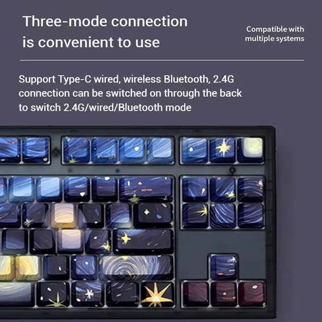 Alt view image 5 of 7 - Starry Sky Keyboard, Wireless Mechanical Gaming Galaxy Side Engraved Keyboard, Starry Night Space Theme, Side-Lit Design, Dye Sublimation Pbt Keycaps, Pre-Lubed Linear Switches(Green Switch)