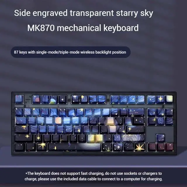 Alt view image 2 of 7 - Starry Sky Keyboard, Wireless Mechanical Gaming Galaxy Side Engraved Keyboard, Starry Night Space Theme, Side-Lit Design, Dye Sublimation Pbt Keycaps, Pre-Lubed Linear Switches(Green Switch)