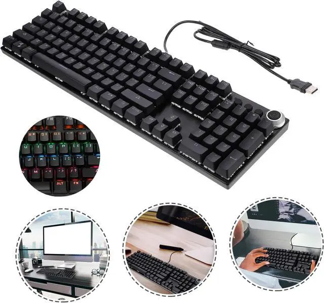 Alt view image 5 of 7 - Holibanna 104 Keys Mechanical Gaming Keyboard RGB Backlight Wired USB Ergonomic Design for Office and Gaming
