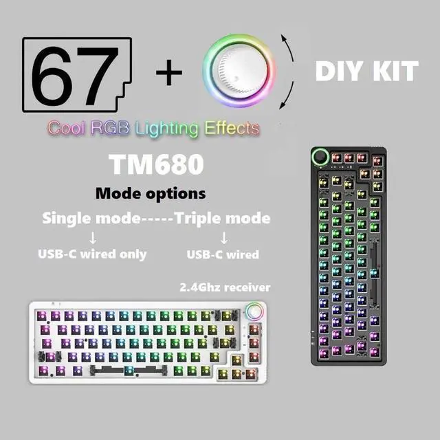 Alt view image 3 of 7 - LK67/KF068 Hot Swappable Mechanical Keyboard Kits Single Modes 3/5Pin Switches Knob Keyboard Mechanical Keyboard