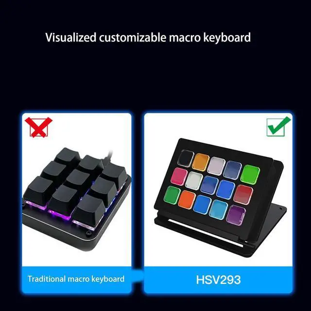 Alt view image 3 of 7 - Macro LCD Keyboard for Streaming Gamers Designers Customizable Hotkeys Text Shortcut Crosses Devices