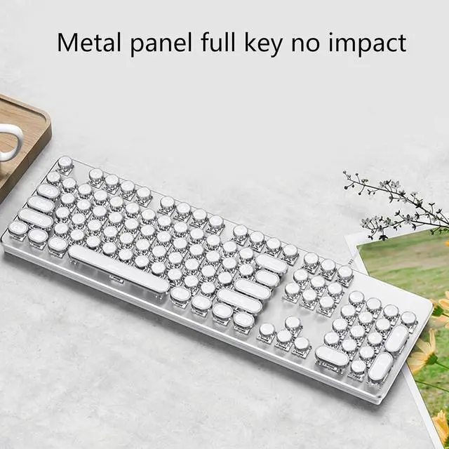 Alt view image 3 of 7 - Gaming Mechanical Keyboard with Rainbow Color Backlit Round Retro Key Cap 104 Keys Media Controller White