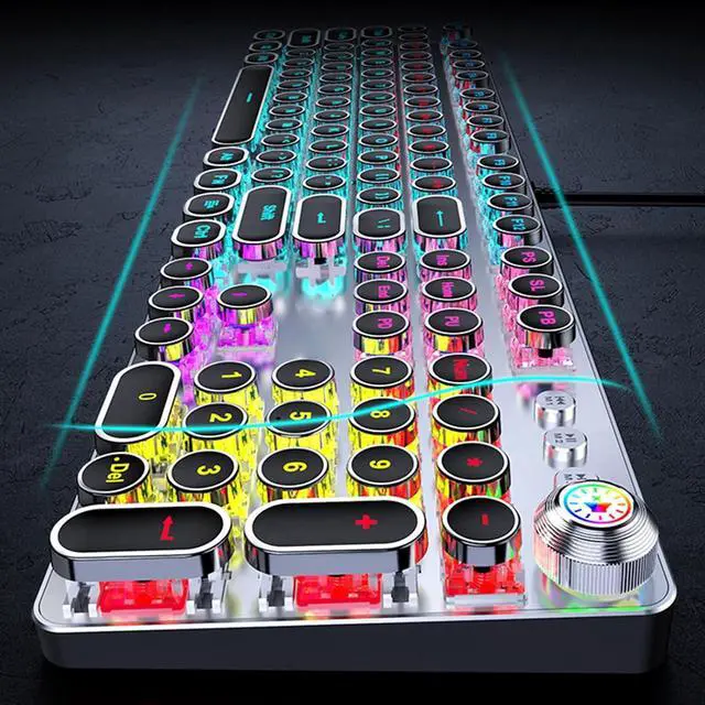 Alt view image 7 of 7 - Vintage Typewriter Mechanical Gaming Keyboard with White Backlit Media Control Gaming Keypad White with 104 Key Codes