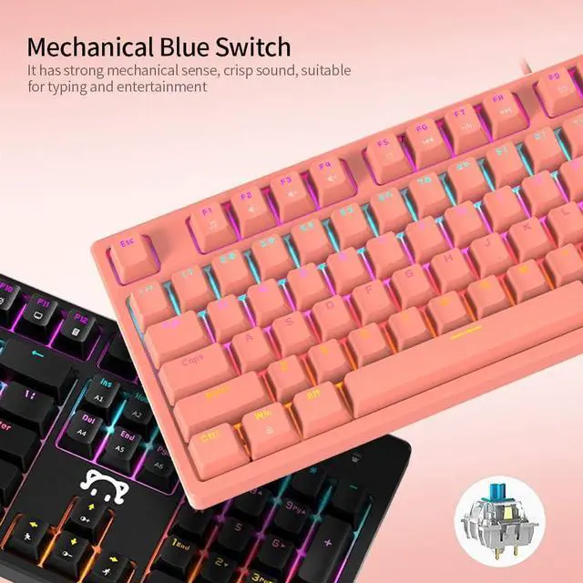 Alt view image 5 of 6 - Daidai STK13 USB Wired Mechanical Keyboard xed Light Keyboard 04 Keys Gaming Office Keyboard Ergonomic Design (Red Switch)