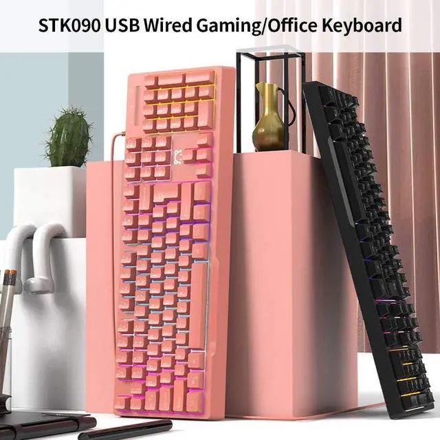 Alt view image 2 of 7 - Daidai STK090 USB Wired Keyboard 04 Keys Office Gaming Ergonomic Keyboard with Mechanical Hand Feel xed Light Effect Black