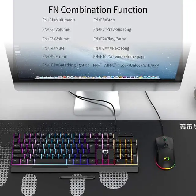 Alt view image 4 of 7 - Daidai STK090 USB Wired Keyboard 04 Keys Office Gaming Ergonomic Keyboard with Mechanical Hand Feel xed Light Effect Black